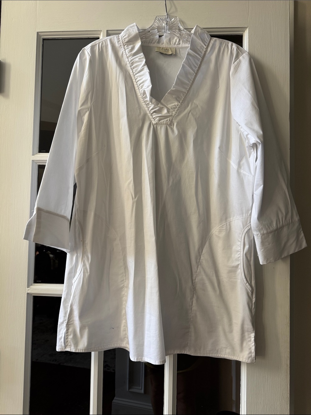 White Ruffle V-Neck Cotton Tunic